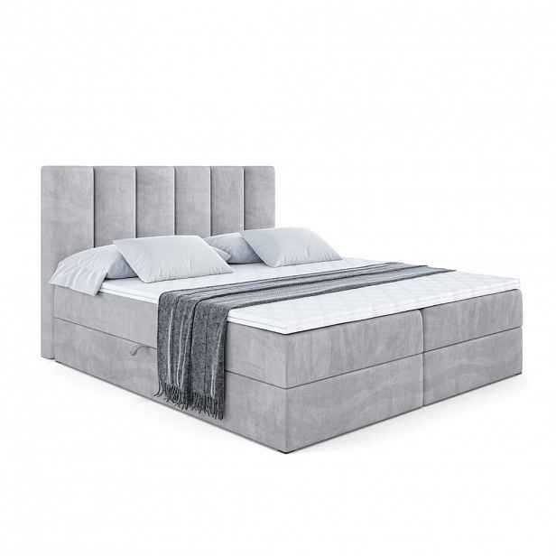 ALTDECOR AMERICKÁ postel s matrací H3 a lamelovým roštem – BOXI1 – 200 x 200 cm, světle šedá
