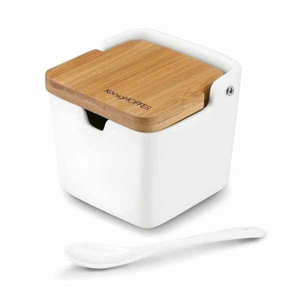 dóza 270ml, bílá porcelán+lžička keram./bambus, KönigH. *PO 15.6.