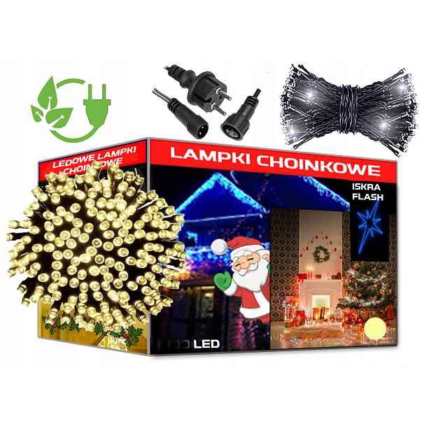 vánoční osvětlení na stromeček 500 Led Flash Bílá Teplá na vánoční stromeček Svátky Blikání