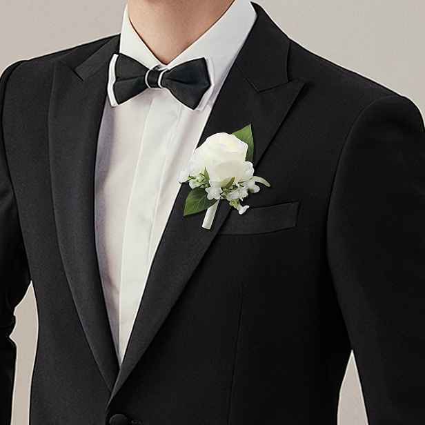 TEMU 2ks/Sada Elegantní Bílý Růže Zápěstní Korsáž a Sada Kytice, Umělá Růže Baby's Breath, Perfektní pro Ženíhodu Svatební Dekorace, Květina na