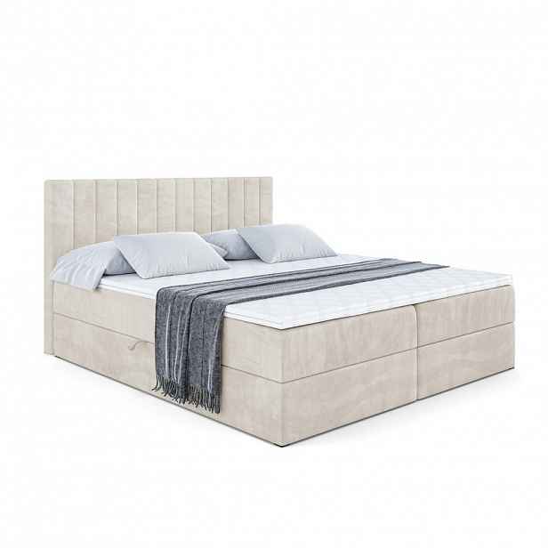 ALTDECOR AMERICKÁ postel s matrací H3 a lamelovým roštem – EDITA – 140 × 200 cm, béžová