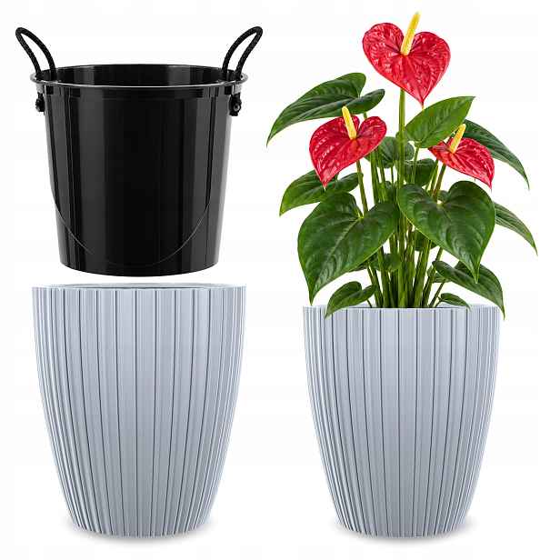 Květináč Květináč 30 cm Obal S Vložkou Květinový Šedý Plastový