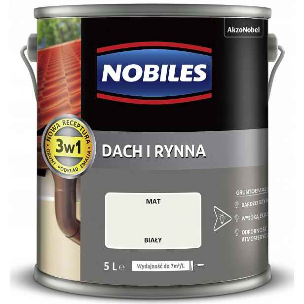 Nobiles Barva pro malování střech na plech pozink Střecha a okap 5L Bílá