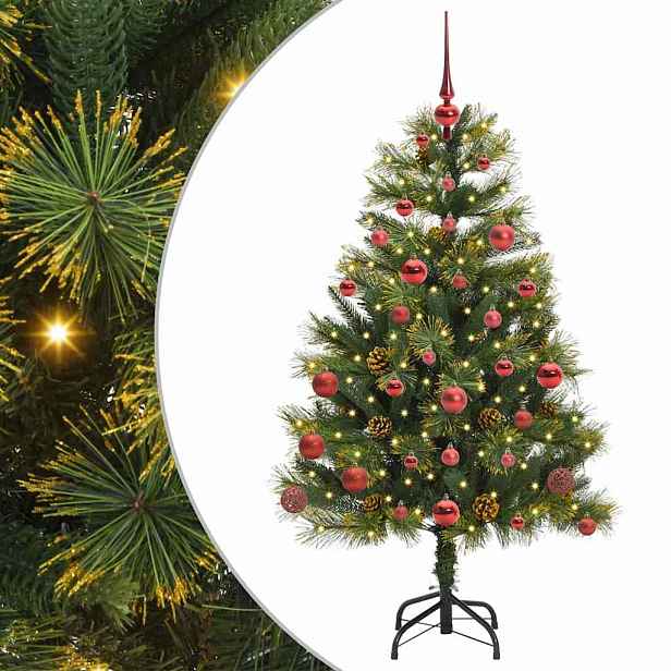 vidaXL Umělý sklopný vánoční stromeček s kužely Zelená 150 cm