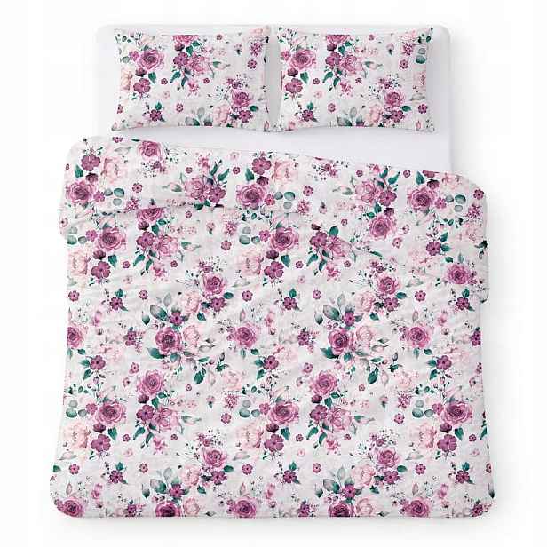 Povlečení bavlněné 200x220 bílé s růžovými květy romantické Cotton Home
