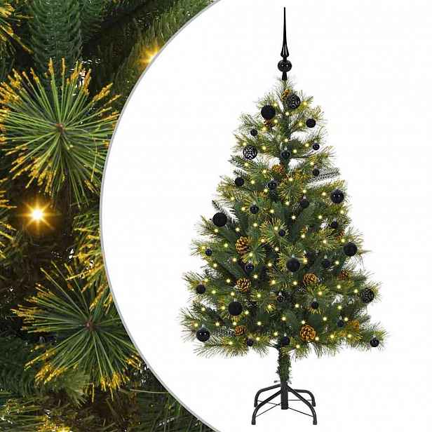 vidaXL Umělý sklopný vánoční stromeček s kužely Zelená 150 cm