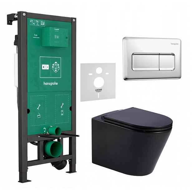 7v1 Sada Wc Stelaz Hansgrohe iFrame Wc Mísa Imprese Černá Tlačítko