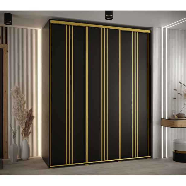 Šatní skříň YVONA 6 - 190/60 cm, černá / zlatá