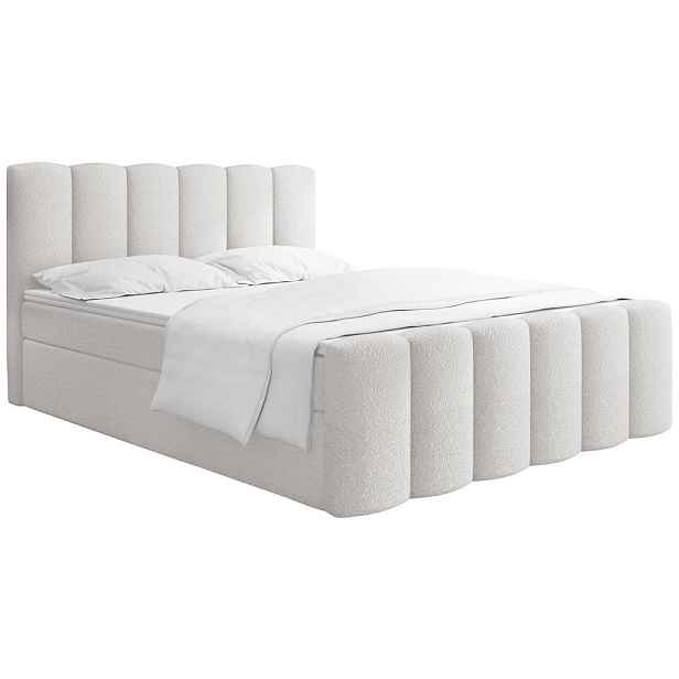 WFL GROUP BOXSPRING POSTEL Serenity – Úložný Prostor pod Postelí – Bílé bouclé – 200x200 cm – Taštičková Matrace H4 a Pěnový Topper