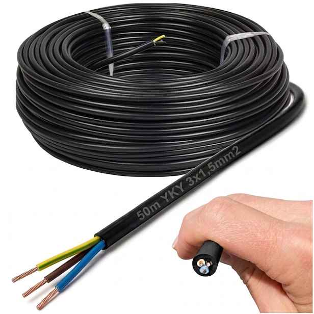 Zemní kabel kulatý drát Yky 3x1,5 mm2 Kabel do země Kruh 50 m