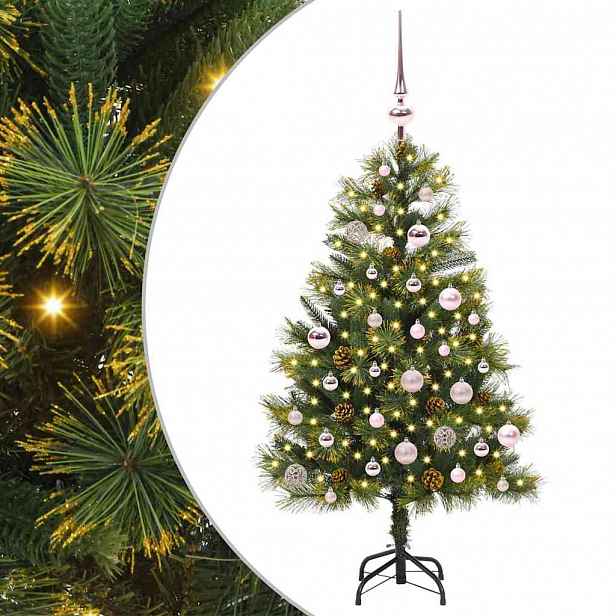 vidaXL Umělý sklopný vánoční stromeček s kužely Zelená 150 cm