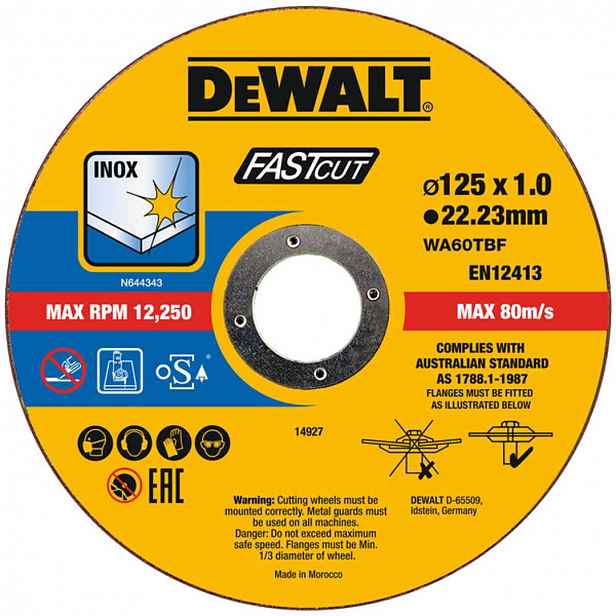 DeWALT - Sada řezných kotoučů na nerezovou ocel 125x22,23 mm, 100 ks DT20540
