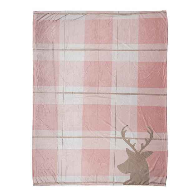Růžový plyšový pléd s jelenem Snowy Deer - 130*170 cm Clayre & Eef