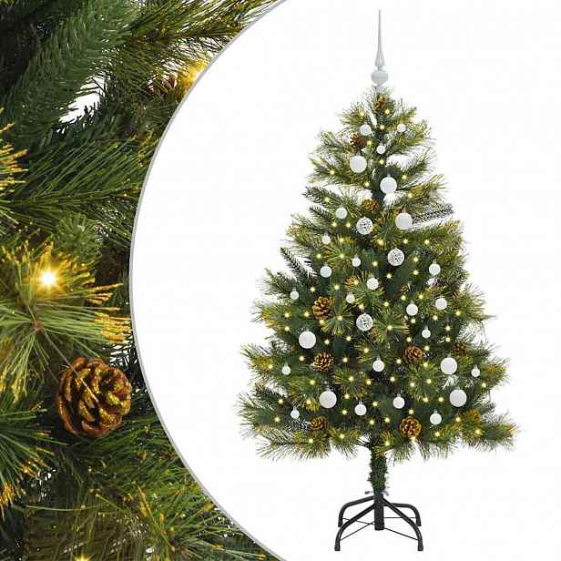 vidaXL Umělý sklopný vánoční stromeček s kužely Zelená 150 cm