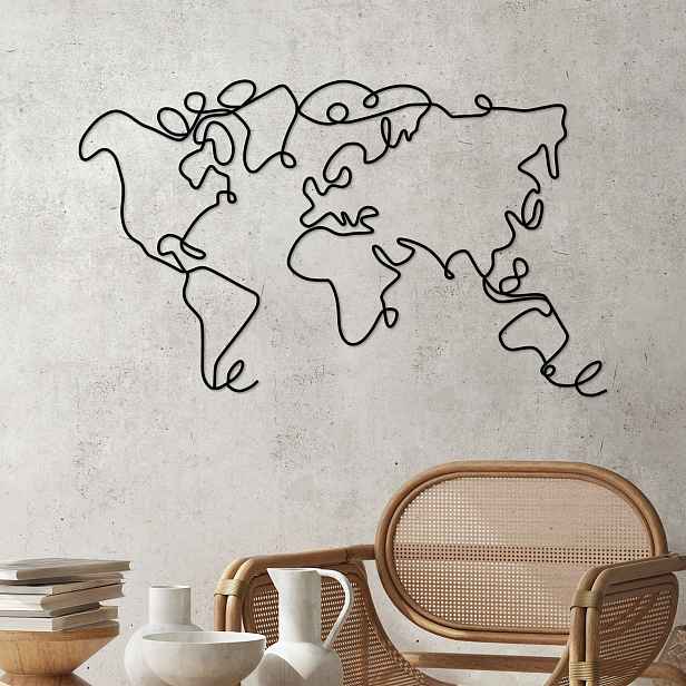 Wallity Nástěnná kovová dekorace World Map černá