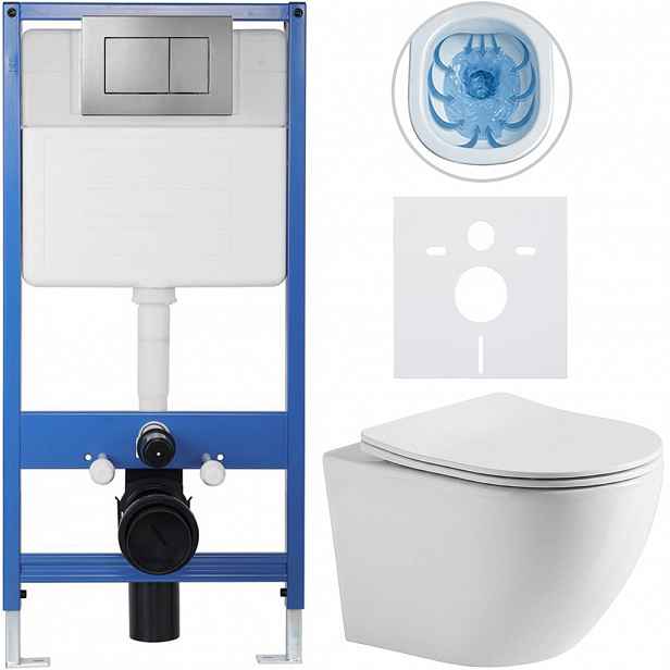 Kompletní WC set Profi/Cesso - bílá lesklá - WC tlačítko Classic/Tmavě šedá - předstěnová instalace - 49x36 cm - 174027