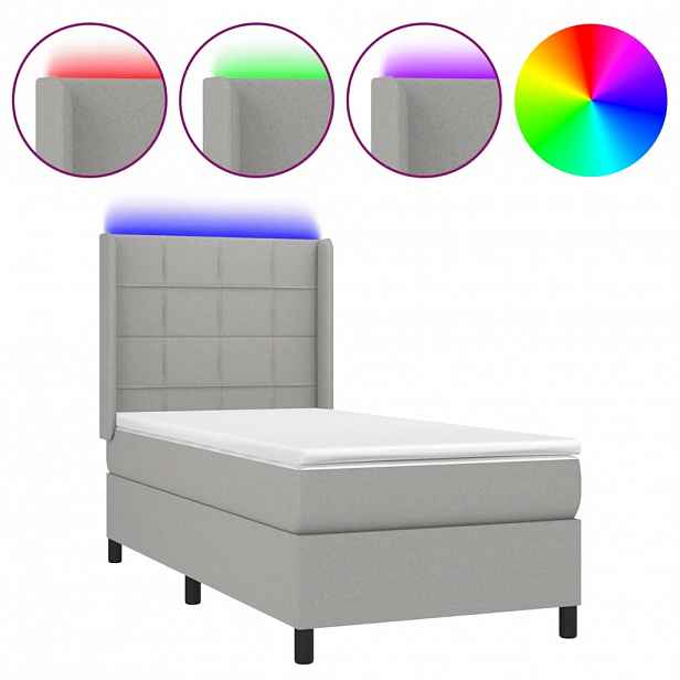 vidaXL Box spring postel s matrací a LED světle šedá 80x200 cm textil