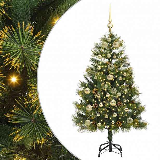 vidaXL Umělý sklopný vánoční stromeček s kužely Zelená 150 cm
