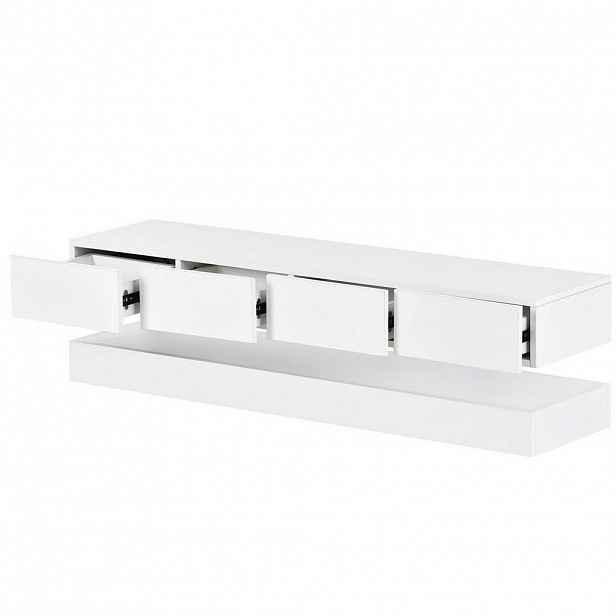 OKWISH NÁSTĚNNÁ TV skříňka 130/33/25 cm bílá z MDF s LED osvětlením a aplikací Bluetooth