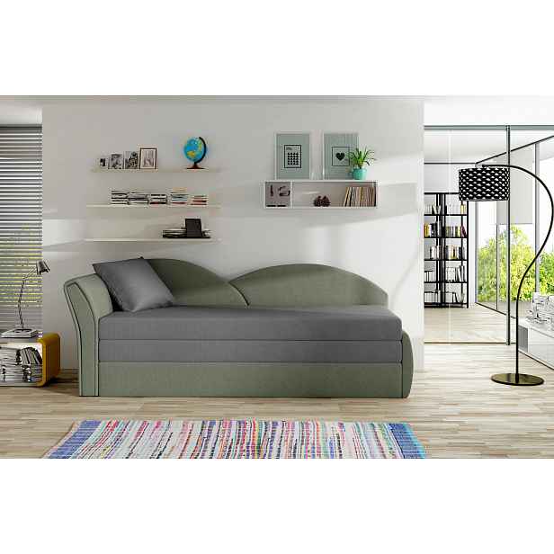 Rozkládací válenda s úložným prostorem 80x180 RESTARA - šedá / zelená, levá