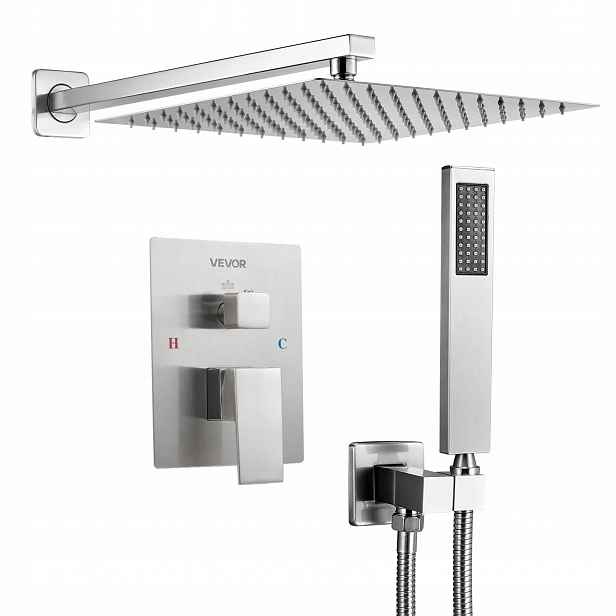 Sprchový set s dešťovou sprchou 30 cm a rukojetí, stříbrná, montáž na stěnu