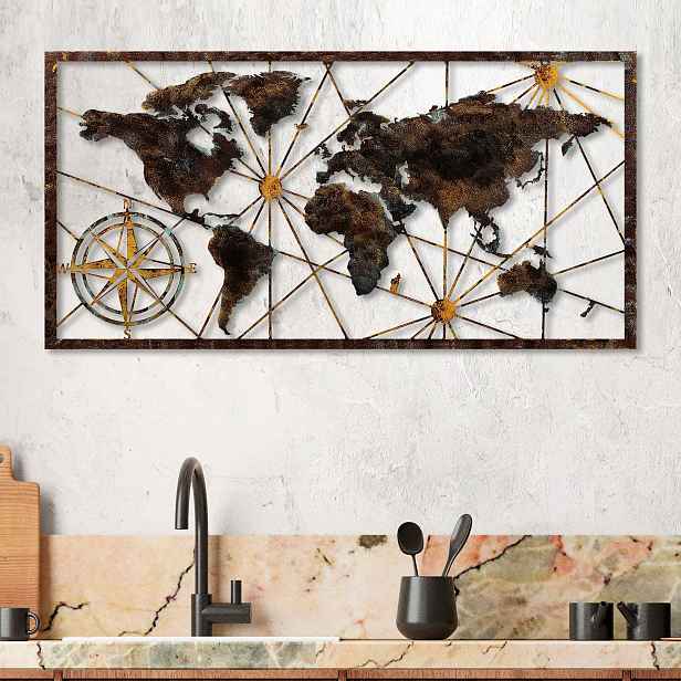 Wallity Nástěnná kovová dekorace World Map Large 1 vícebarevná