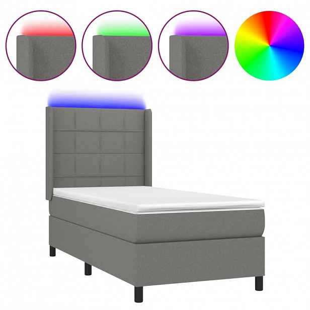 vidaXL Box spring postel s matrací a LED tmavě šedá 80 x 200 cm textil