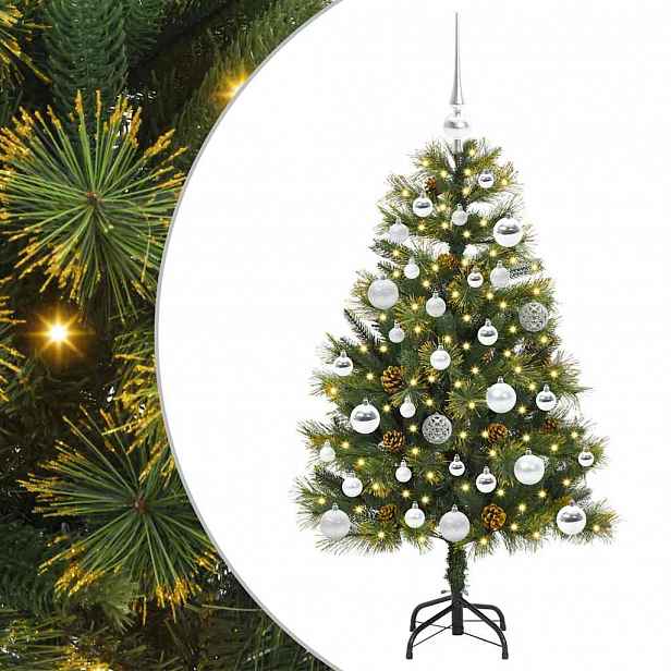 vidaXL Umělý sklopný vánoční stromeček s kužely Zelená 150 cm