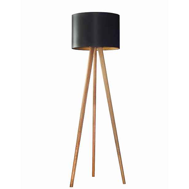 Dřevěná Podlahová Stojací Lampa 150 Trojnožka Dub Stínidlo Tkanina Do Obývacího Pokoje