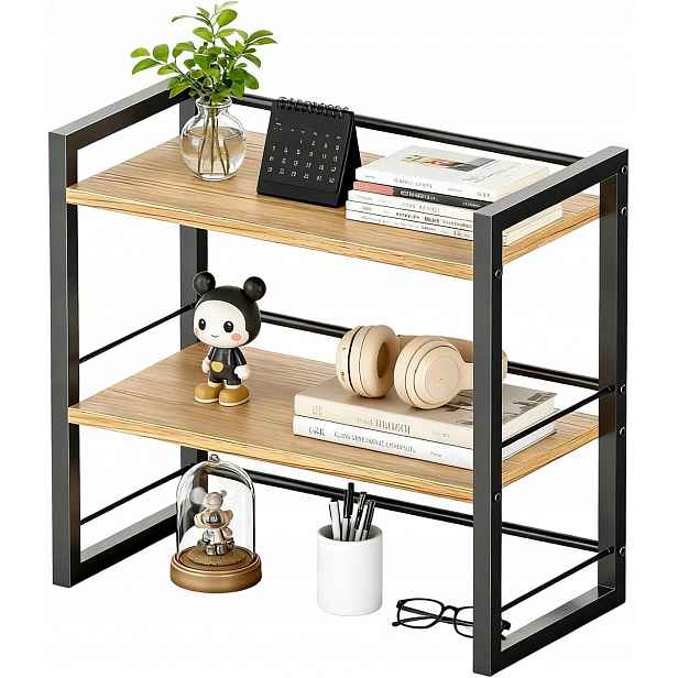 Dvouúrovňový Kovový Organizér S Dřevem Na Pracovní Desku Kuchyně Koupelna 40 CM