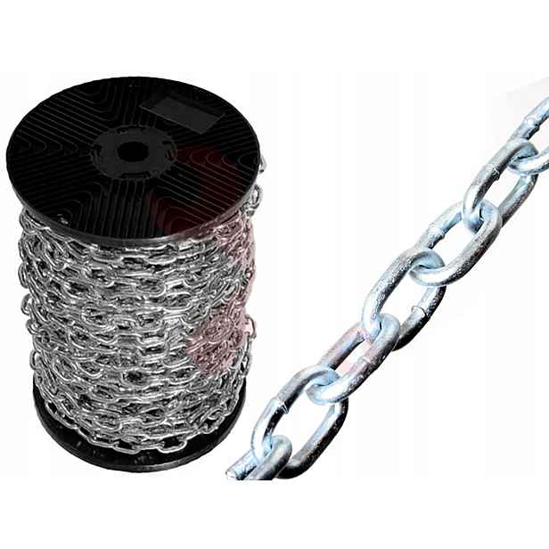 Ekonomický kovový řetěz fi 6 mm pozinkovaný D1 D-1 pozink 30 m Rolka