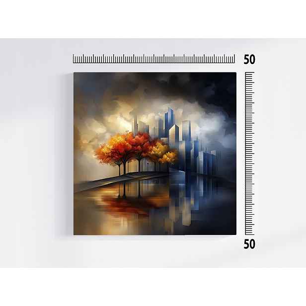 Obraz Na Plátně Canvas Město Mrakodrapy Stromy Podzim 50x50