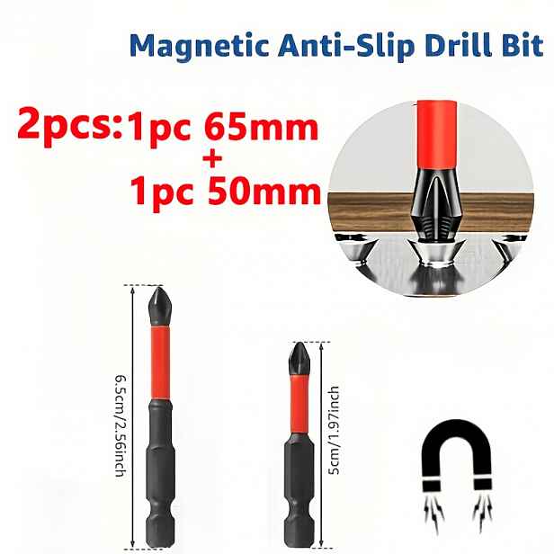 TEMU 2ks 65mm+50mm Magnetický Protiskluzový Vrták Vhodný pro Elektrické/Ruční Šroubováky s Křížovým a Vrtacími Bity | Sada Nářadí s Protiskluzovou