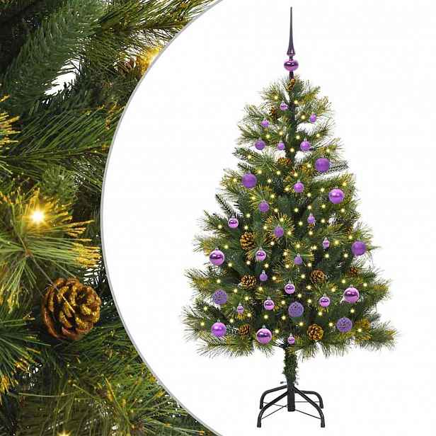 vidaXL Umělý sklopný vánoční stromeček s kužely Zelená 150 cm