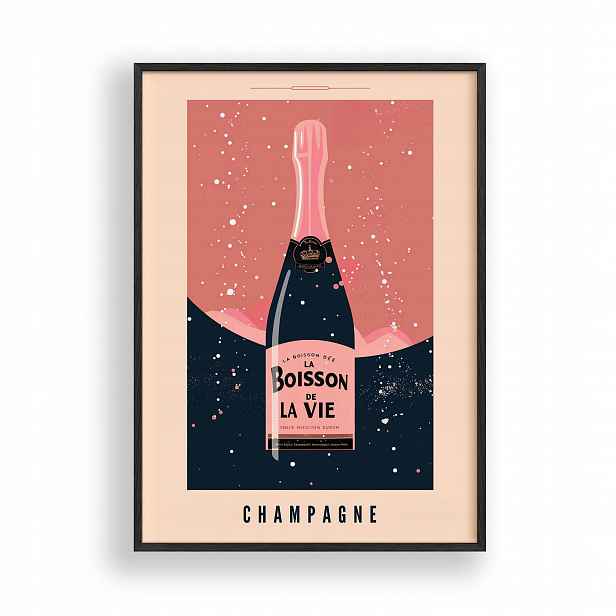 Obraz Champagne Plakát Rámeček Dřevěný Černý 30x42 cm