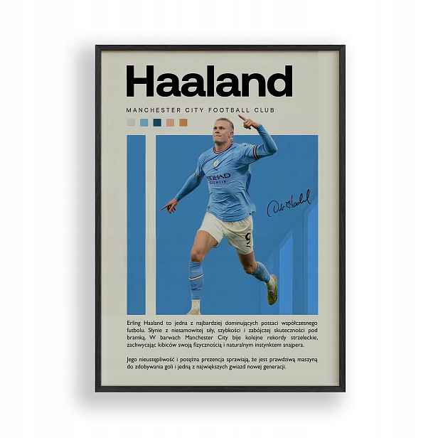 Plakát Haaland Manchester City Obraz Rámeček Dřevěný Černý 30x40 cm