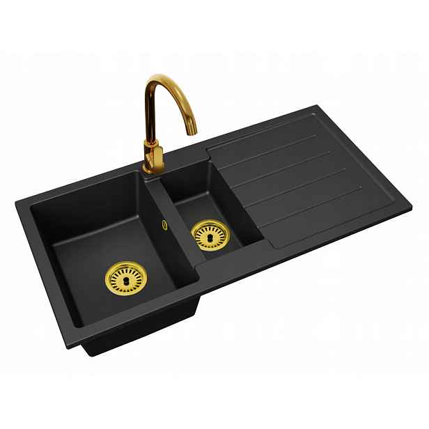 Kuchyňský Granitový Dřez 1,5 Komory Baterie Deco Zlato