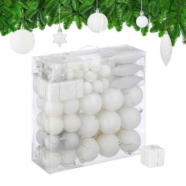 Relaxdays KOULE Bílá vánoční 110-dílná-sada plast