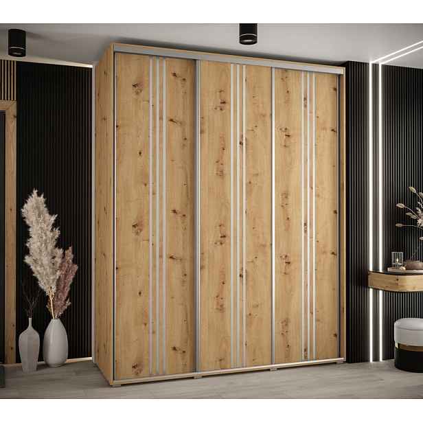 Šatní skříň YVONA 6 - 190/60 cm, dub artisan / stříbrná