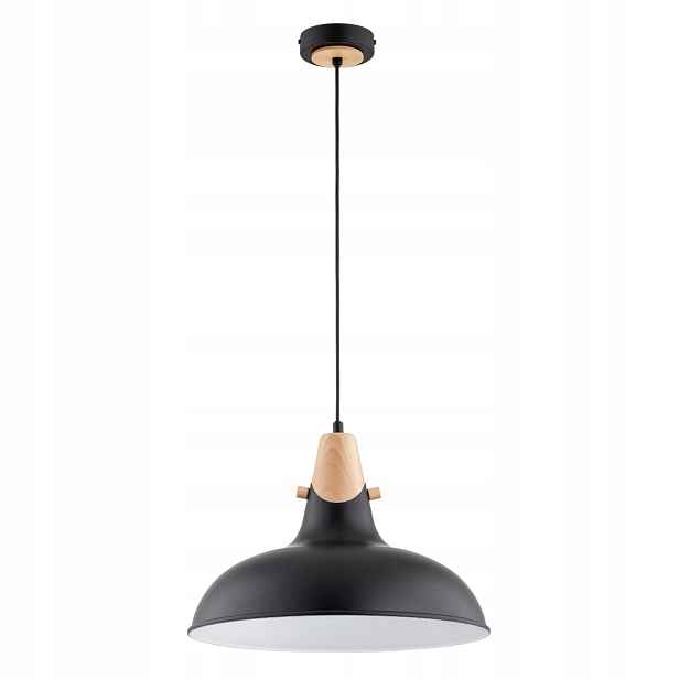 Industriální závěsná lampa černá s dřevem 1xE27 Solo Alfa