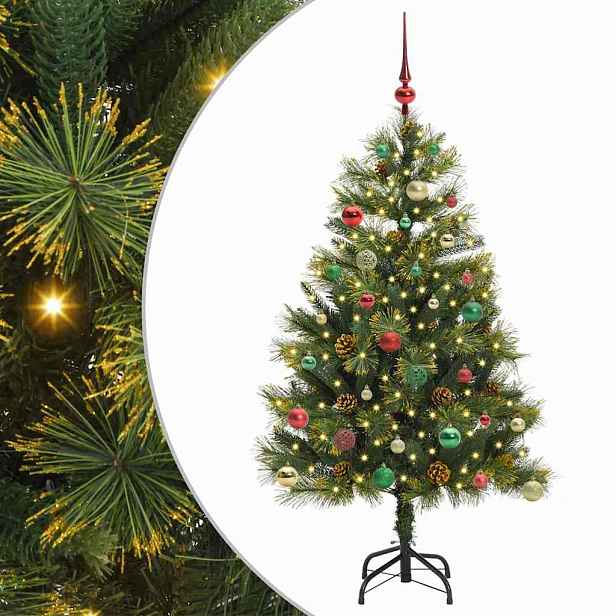 vidaXL Umělý sklopný vánoční stromeček s kužely Zelená 150 cm