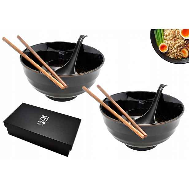 Sada 2 misek s lžícemi a hůlkami Udon Iro žlutá 800 ml Box