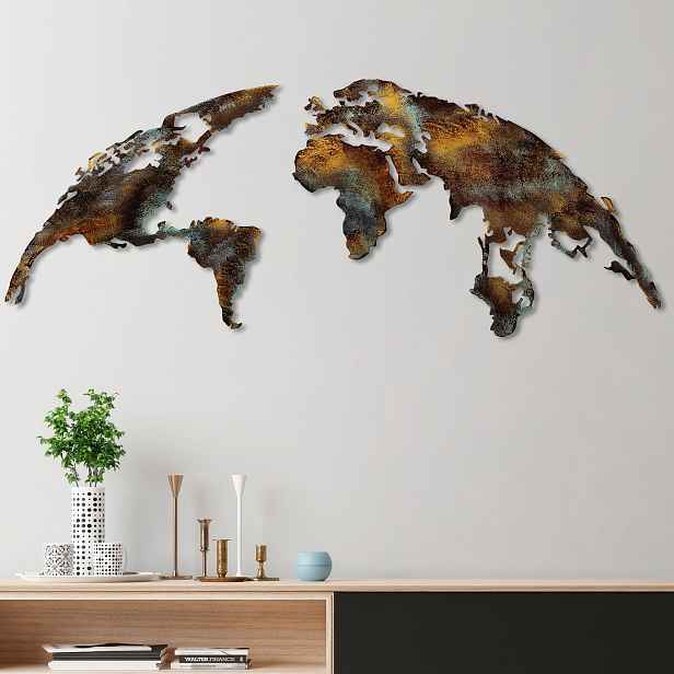 Wallity Nástěnná kovová dekorace World Map Medium 3 vícebarevná