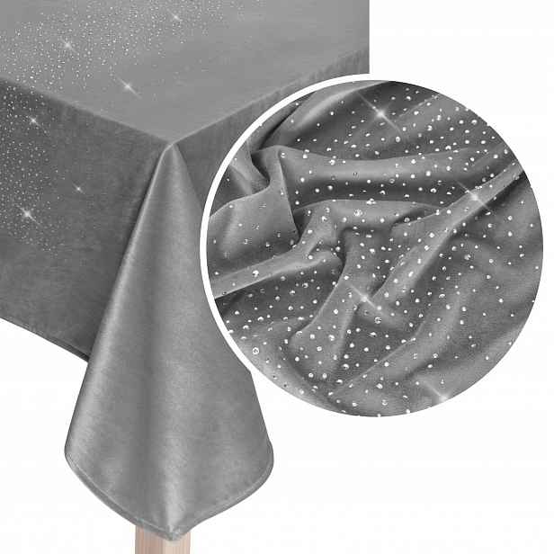 Dekorativní ubrus Shiny 140x180 velurově šedý s krystaly