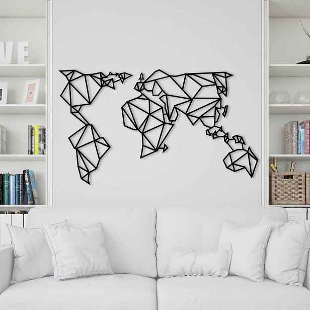 Wallity Nástěnná kovová dekorace World Map Metal Decor 4 černá