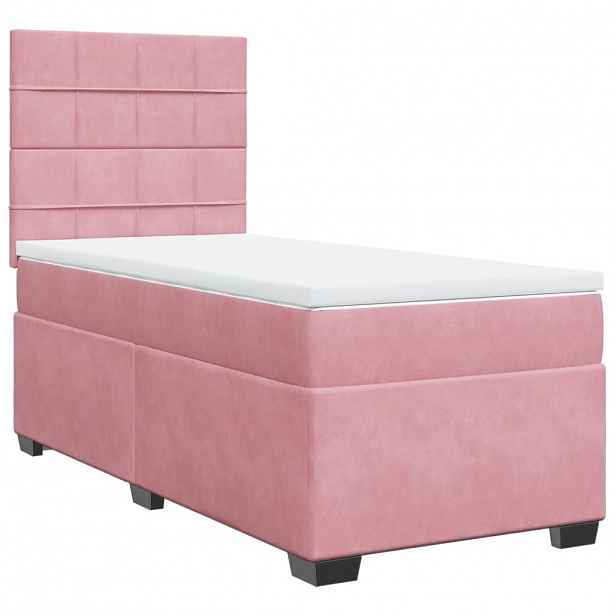 vidaXL Box spring postel s matrací růžová 90x200 cm samet