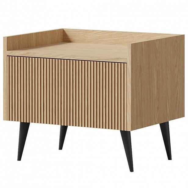 Beautysofa NOČNÍ STOLEK Amfali s 1 dveřmi, drážkovaná čela, systém Push-to-open, kovové nohy, 52 cm, jarní dub
