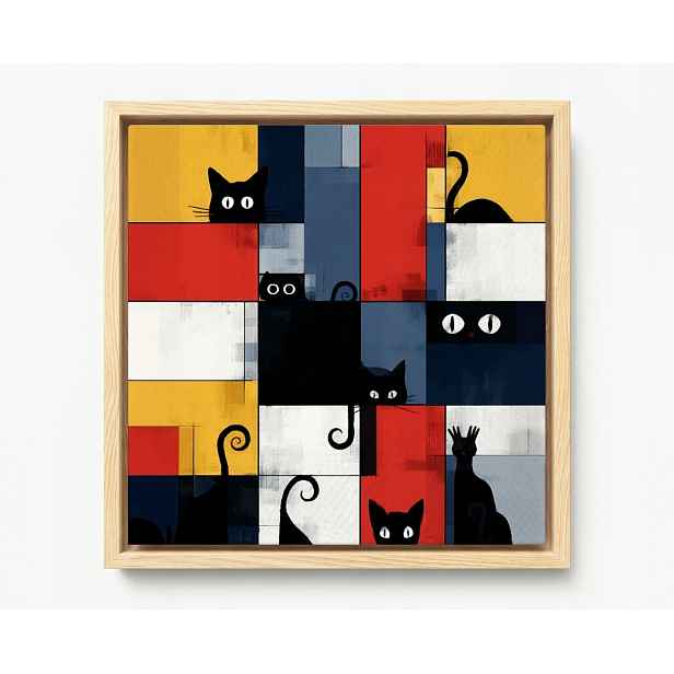Obraz Rám American Box Černé Kočky Abstraktní Barevný Pop Art 60x60