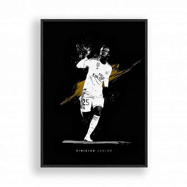 Obraz Vinicius Junior Real Madrid Plakát Rámeček Dřevěný Černý 30x42 cm