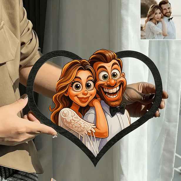 TEMU 2D Plochý, Personalizovaný 3D Anime Fotorámeček s AI Portrétem - Vaše Fotka/Jméno/Text, Čtvercová Vertikální Nástěnná Umění Vhodná pro Svatby,